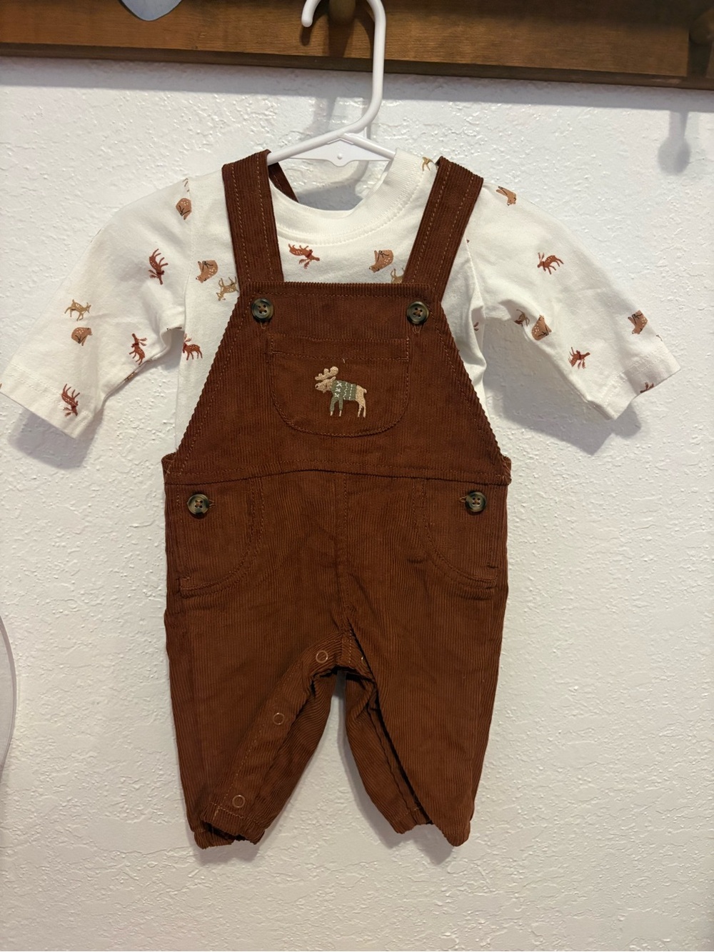 Carter's Rust Brown Corduroy Overalls with Moose Patch